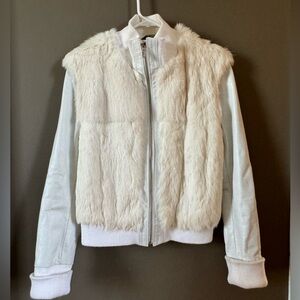 Mackage White and Cream Bomber Jacket